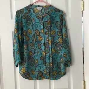 Liz Claiborne Teal and Yellow Paisley Blouse